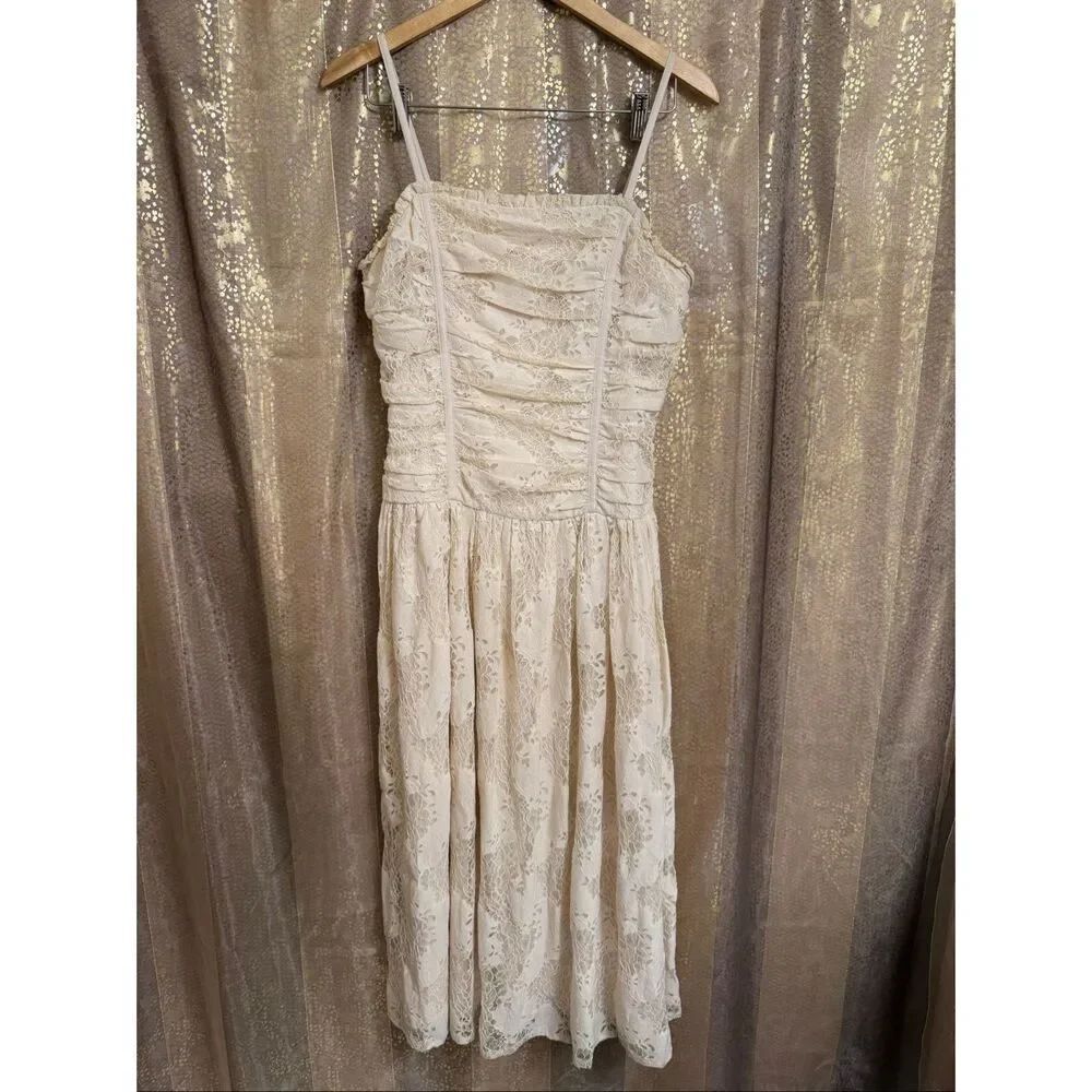 Just Me Ivory Delicate Lace Spaghetti Strap Romantic Midi Dress Medium
